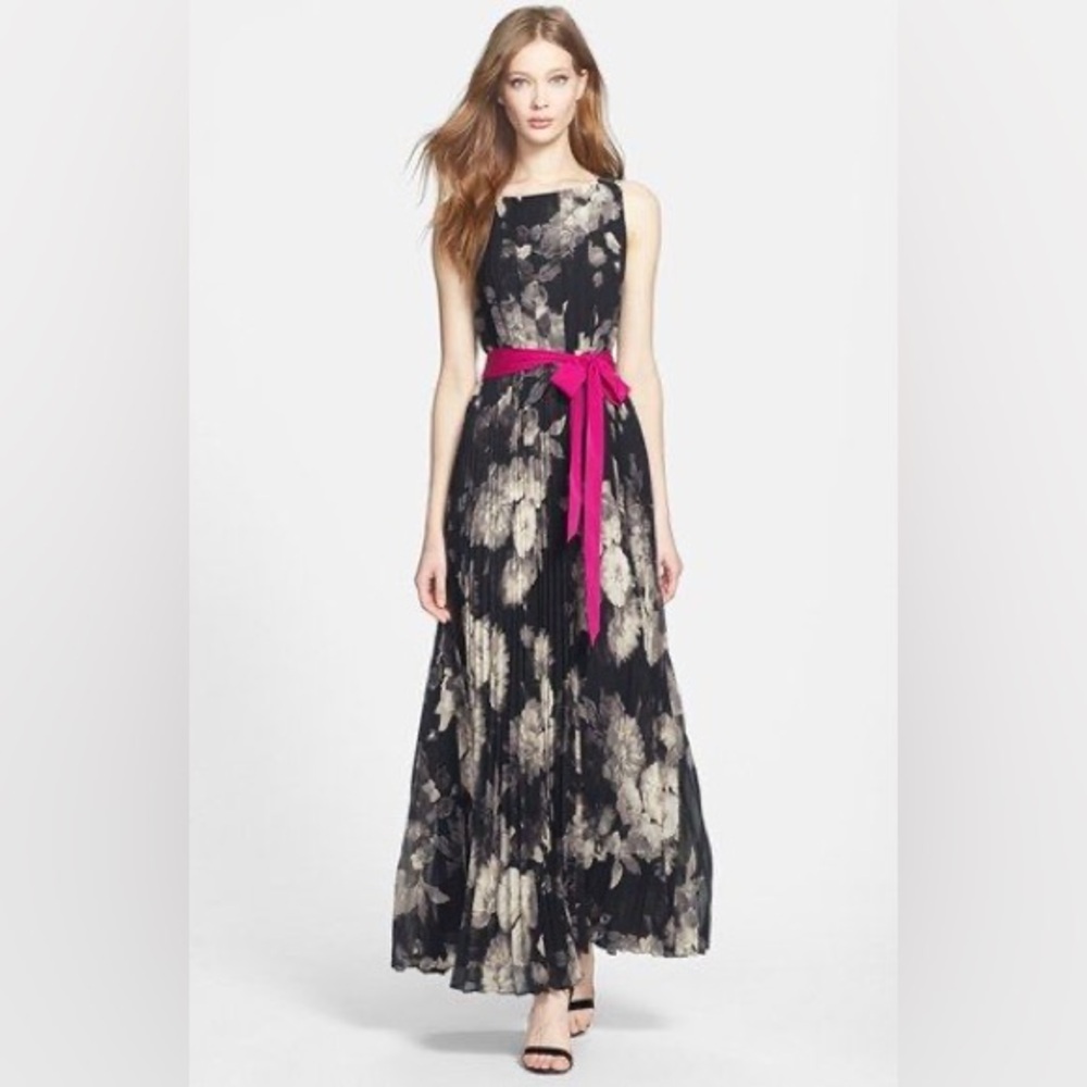 ELIZA J CHIFFON HALTER BLACK WHITE GRAY CHIFFON MAXI DRESS SIZE 8 Homecoming